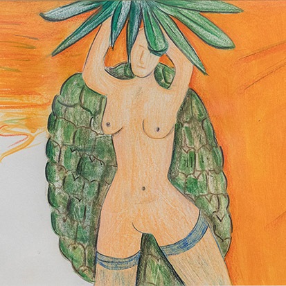 Bild Frau auf Ananas